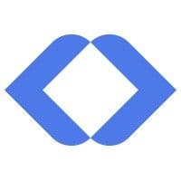 Blue abstract symbol resembling two inward-pointing arrows forming a diamond shape.