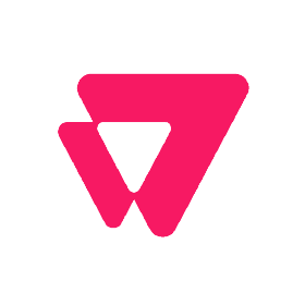 A vibrant pink abstract geometric logo resembling a stylized letter W on a black background.